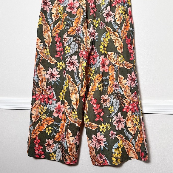 Sanctuary Wide Leg Cropped Pants Side Slit Cotton Lightweight PullOn Floral - Picture 8 of 16